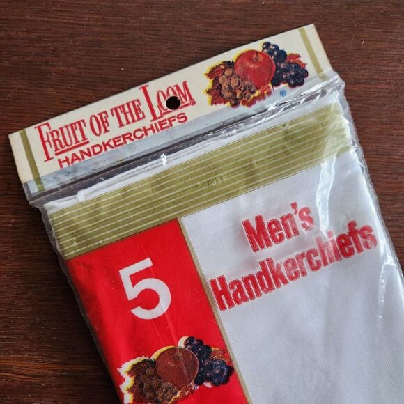 NEW Vintage Fruit Of The Loom Mens Cotton Solid White Striped Handkerchiefs NOS - Picture 2 of 4